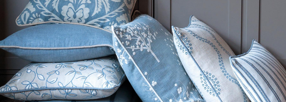 Banner showing cushion display from Materialistic Curtains