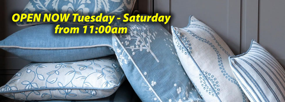 Cushions from Materialistic Curtains Banner showing cushion display from Materialistic Curtains